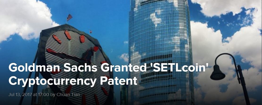 Goldman Sachs Granted “SETLcoin” Crytpocurrency Patent