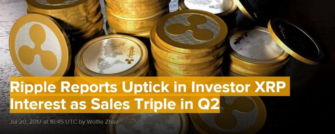 Ripple Reports Uptick in Investor XRP Interest as Sales Triple in Q2